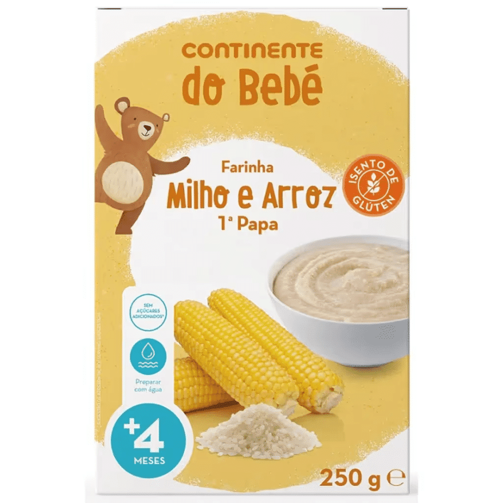 Papa Infantil Farinha Milho e Arroz sem Glúten 1ª Papa +4m - CONTINENTE DO BEBÉ