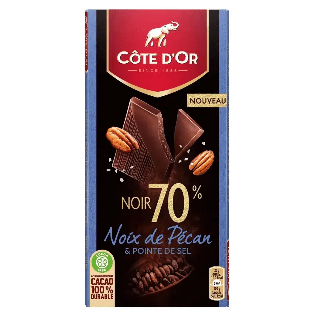 Tablete de Chocolate Negro 70% Cacau com Noz Pecan - CÔTE D'OR