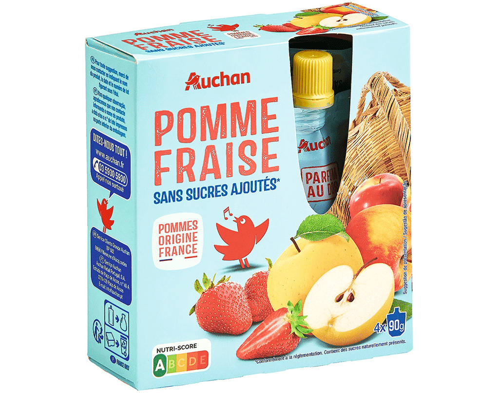 Puré Maçã Morango 360 G (4 X - AUCHAN