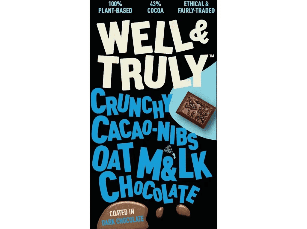 Chocolate Vegan Well & Truly Leite Aveia E Grãos Cacau 90g - WELL&TRULY