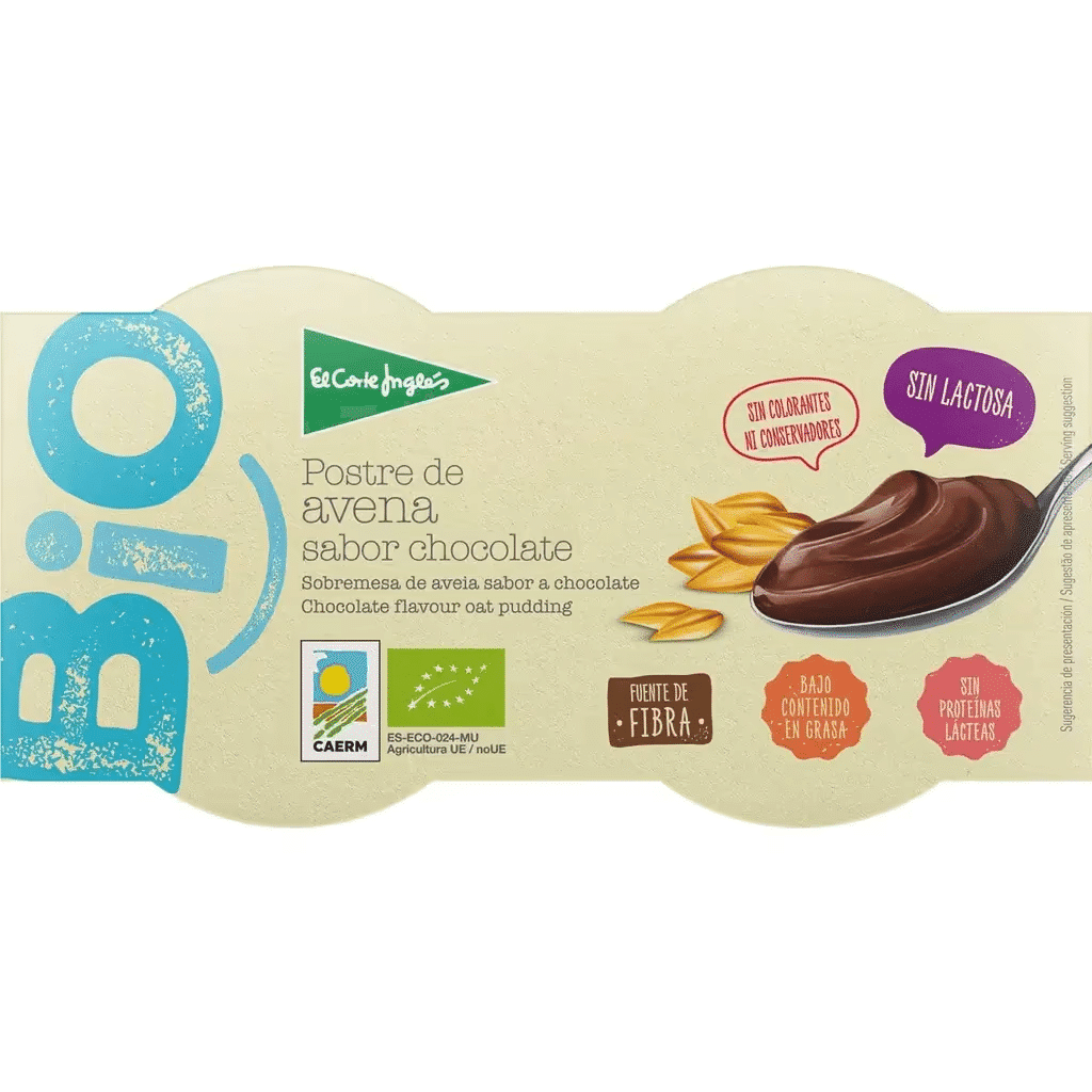 Sobremesa de Aveia Chocolate Biológica sem Lactose Pack 2 embalagem 250 g - EL CORTE INGLÉS BIO