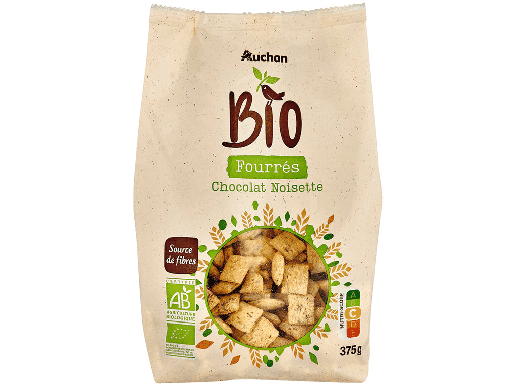Cereais Recheados Chocolate Avelã 375g - AUCHAN BIO