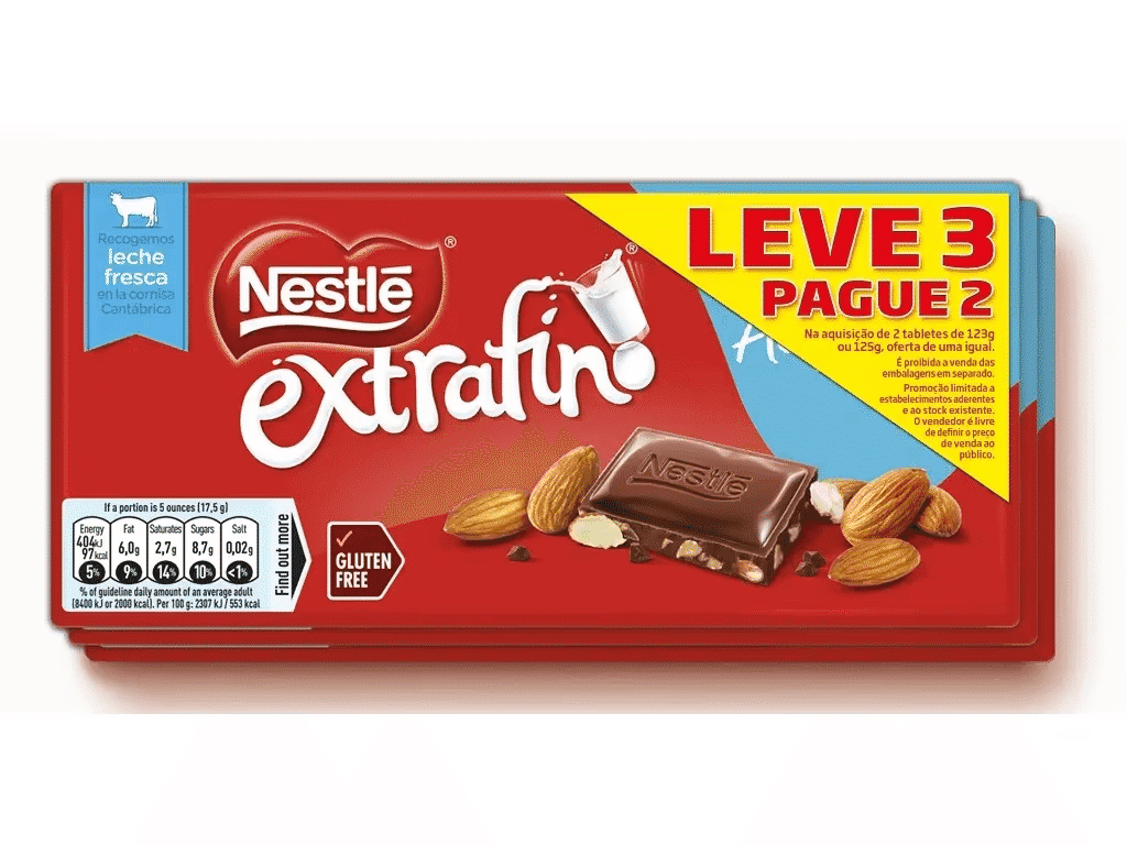 Tablete Extrafino Leite Amêndoa 123g - NESTLÉ EXTRAFINO