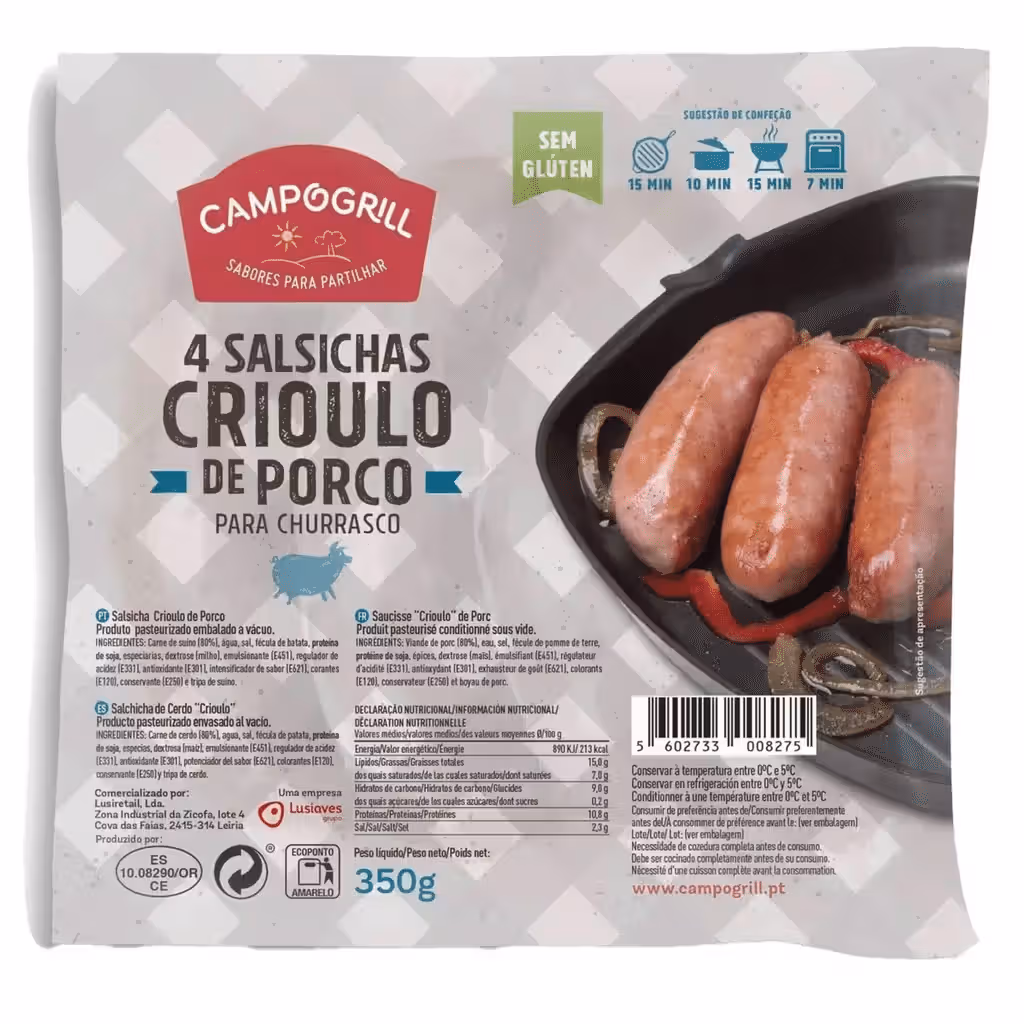 Salsicha Crioulo de Porco - CAMPOGRILL