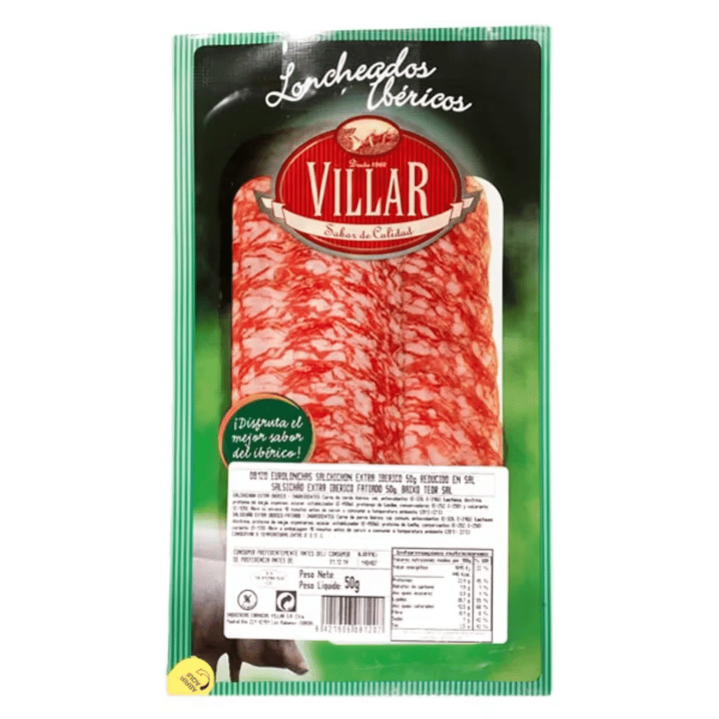 Salsichão Ibérico Baixo Teor em Sal em Fatias embalagem 45 g - VILLAR