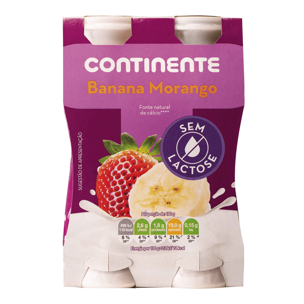 Iogurte Líquido Morango e Banana sem Lactose - CONTINENTE