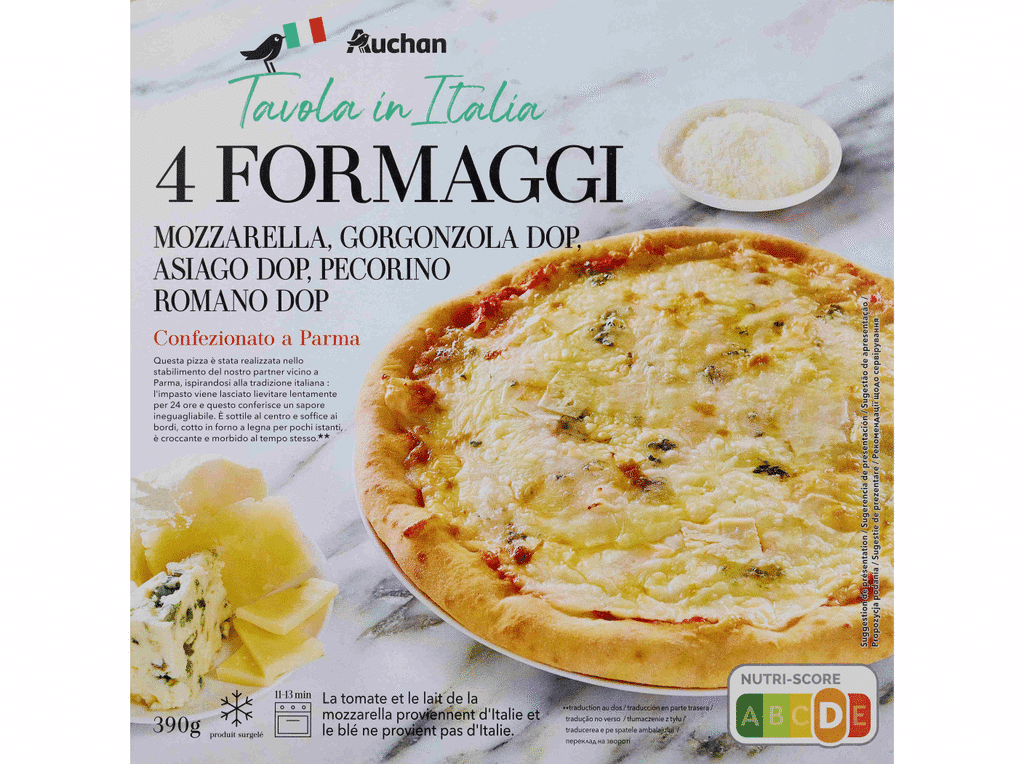 Pizza 4 Formaggi 390g - AUCHAN À MESA EM ITÁLIA