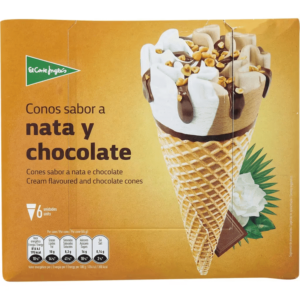 6 Cones de Nata e Chocolate embalagem 720 ml - EL CORTE INGLÉS