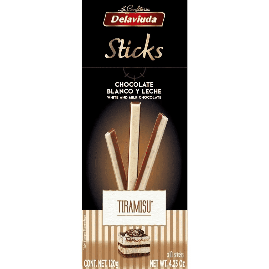 Sticks Tiramisú de Chocolate Branco e Leite embalagem 120 g - DELAVIUDA