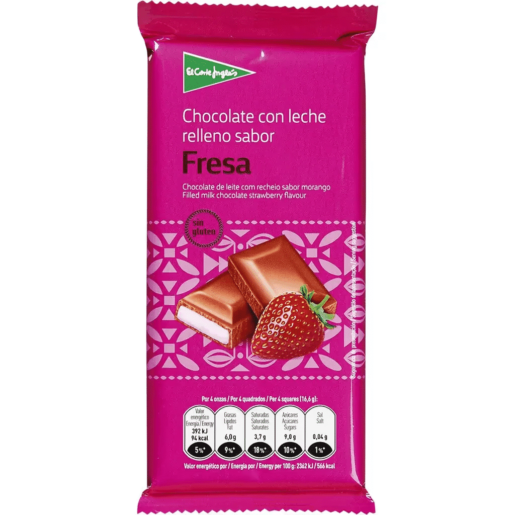Chocolate de Leite com Recheio de Morango sem Glúten embalagem 100 g - EL CORTE INGLÉS
