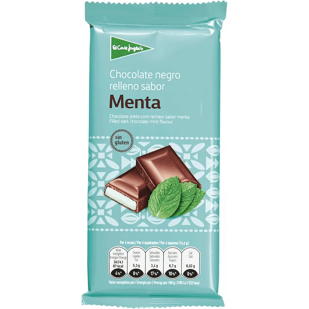 Chocolate Preto com Recheio de Menta sem Glúten embalagem 100 g - EL CORTE INGLÉS