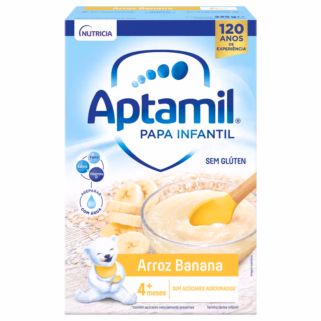 Papa Infantil Farinha Láctea Arroz Banana +4m sem Glúten - APTAMIL