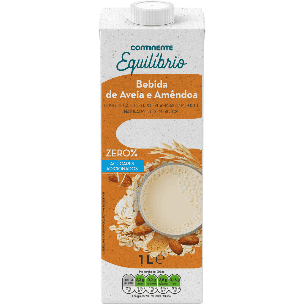 Bebida Vegetal Aveia e Amêndoa - CONTINENTE EQUILÍBRIO