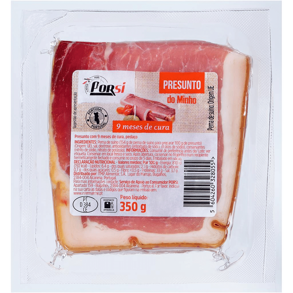 Presunto do Minho com 9 Meses de Cura Pedaço, 350 g - PORSI