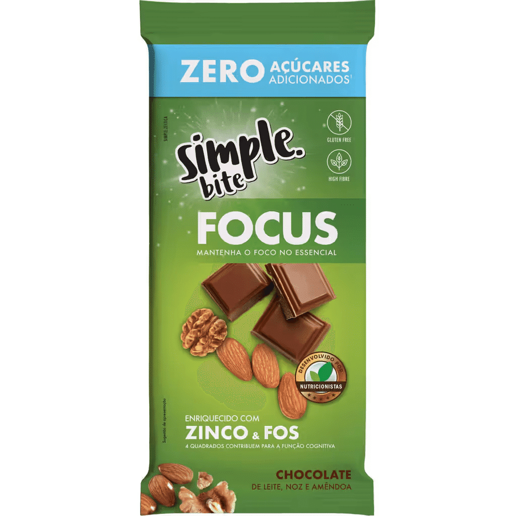 Tablete Chocolate de Leite com Noz e Amêndoas Focus - SIMPLE BITE