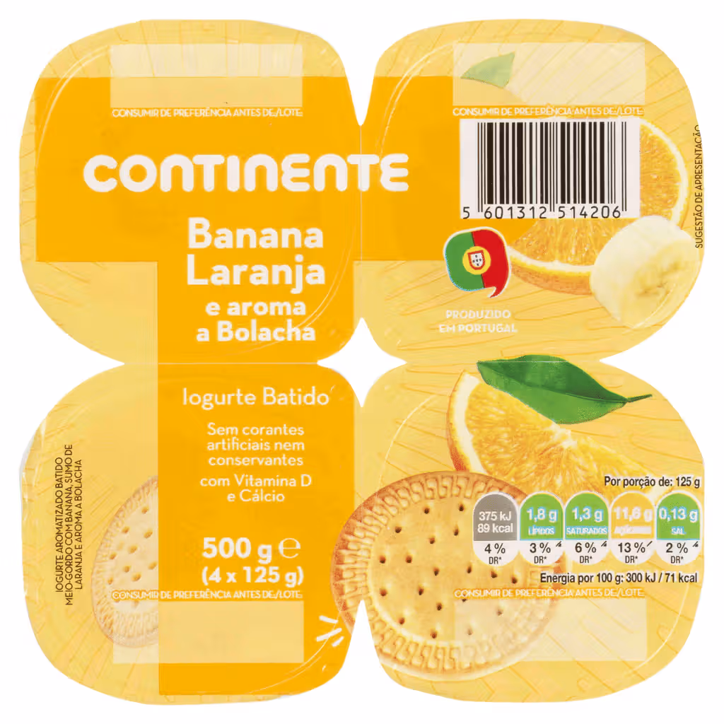 Iogurte Batido Banana, Laranja e Bolacha - CONTINENTE