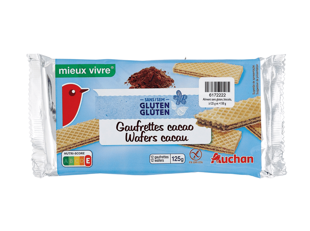 Wafers Viver Melhor Cacau Sem Glúten 125g (12un) - AUCHAN