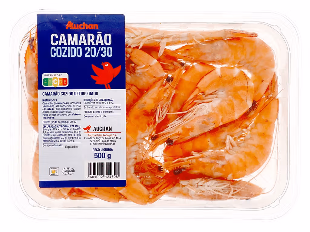 Camarão Cozido Vannamei 20 / 30 500gr - AUCHAN