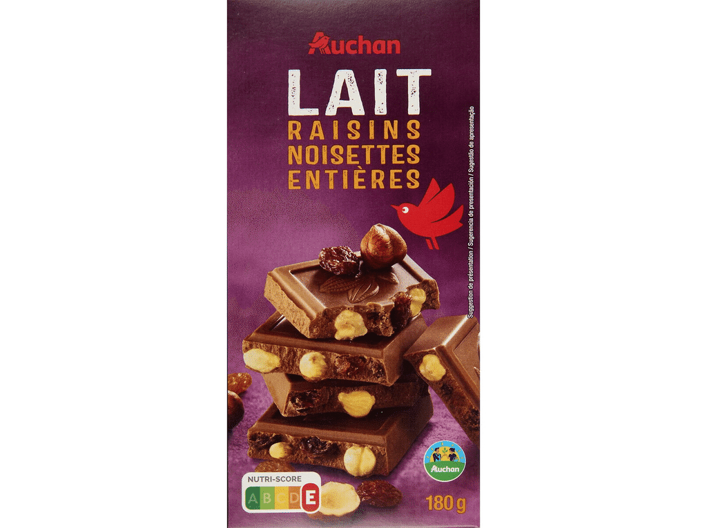 Chocolate De Leite C / Amêndoas Passas De Uvas E Avelãs 180g - AUCHAN