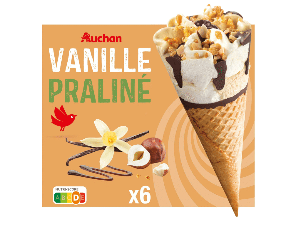 Gelado Cone Baunilha Praliné 6x120ml - AUCHAN