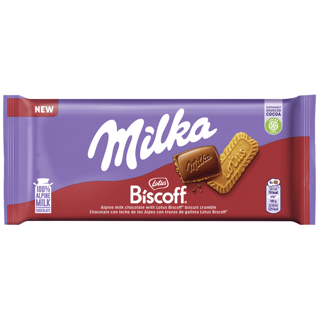 Tablete de Chocolate de Leite com Bolacha Lotus Biscoff - MILKA