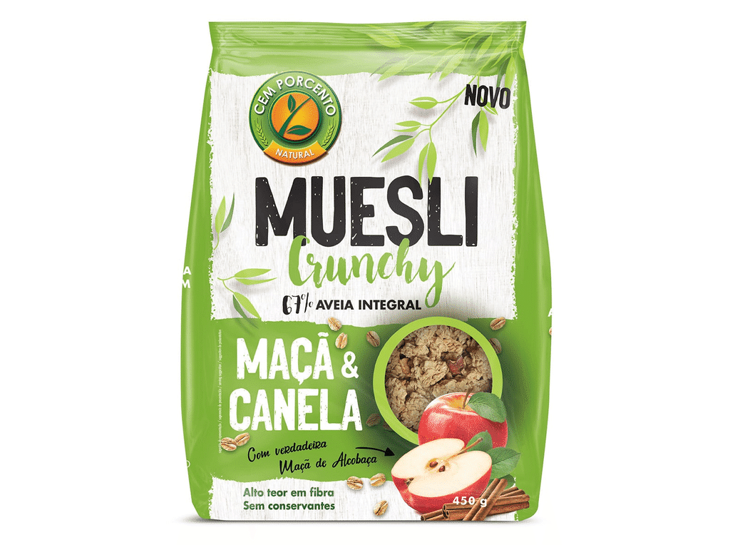Muesli Crunchy Maçã Canela 450 G - CEM PORCENTO