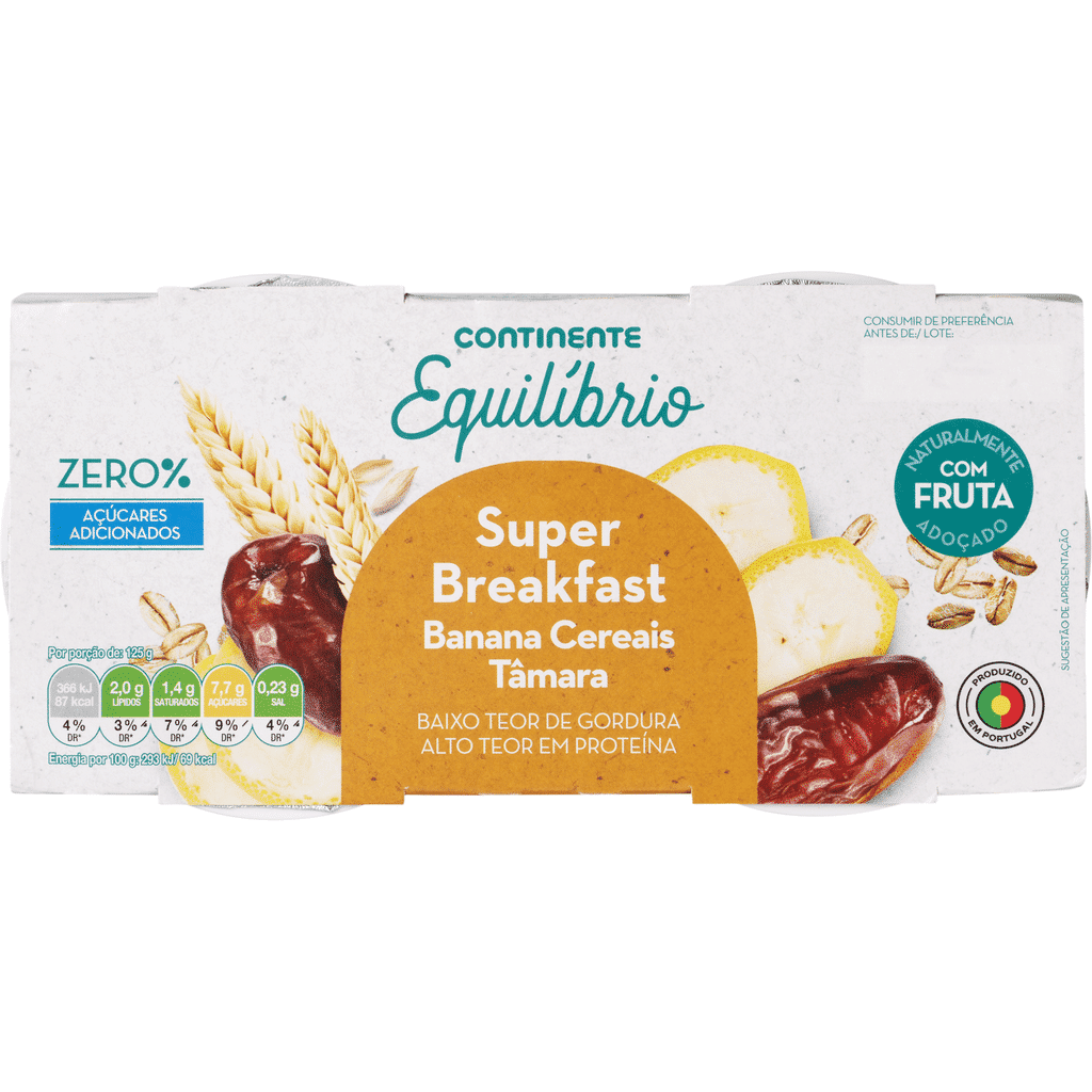 Iogurte Pedaços Super Breakfast Banana, Cereais e Tâmara - CONTINENTE EQUILÍBRIO