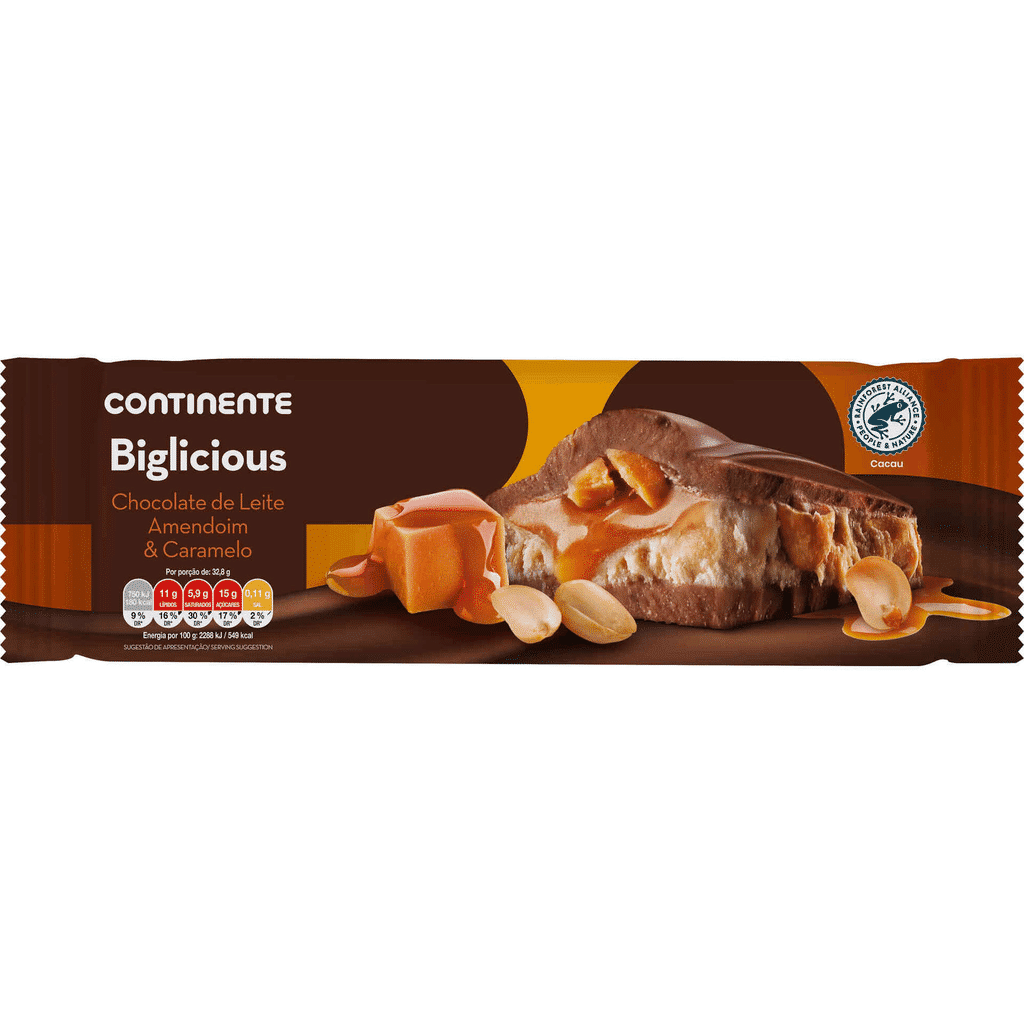 Tablete de Chocolate de Leite, Amendoim e Caramelo Biglicious - CONTINENTE