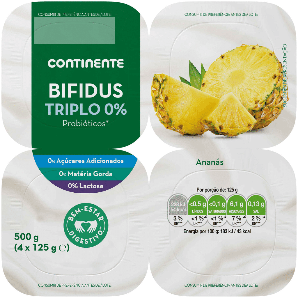 Iogurte Bifidus Triplo 0% Ananás sem Lactose - CONTINENTE