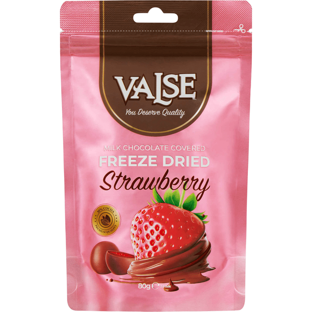 Freeze Dried de Morango coberto com Chocolate de Leite - VALSE