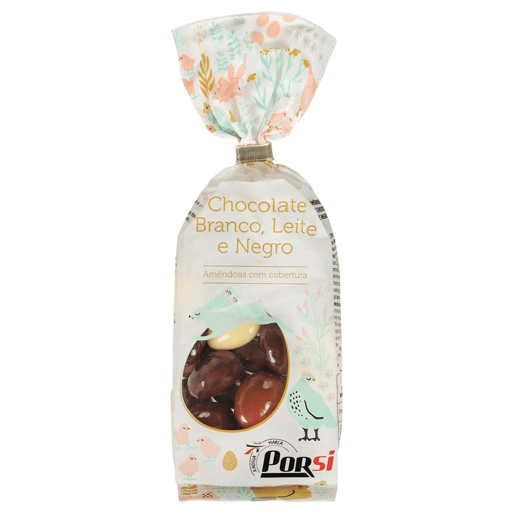 Amêndoas Cobertas Com Chocolate Negro, De Leite E Branco, 180g - PORSI