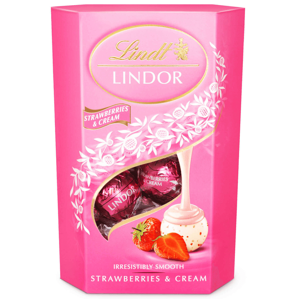 Bombons de Chocolate Branco e Morango Lindor Cornet - LINDT