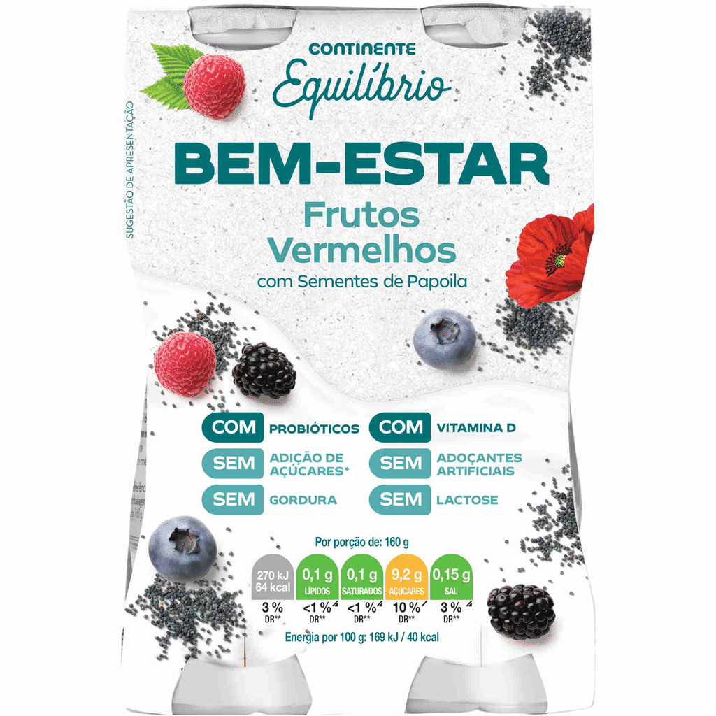 Iogurte Líquido Bem-estar Frutos Vermelhos sem Lactose - CONTINENTE EQUILÍBRIO