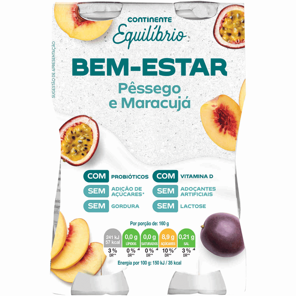 Iogurte Líquido Bem-estar Pêssego e Maracujá sem Lactose - CONTINENTE EQUILÍBRIO