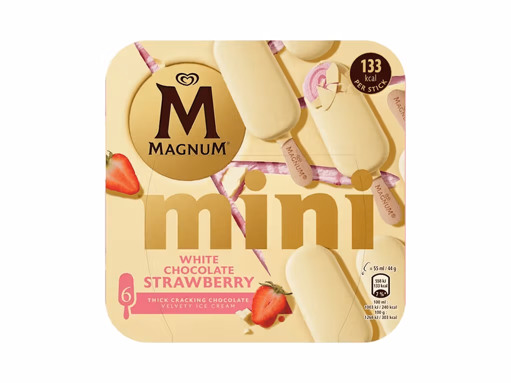 Gelado Chocolate Branco E Morango 6x55ml - MAGNUM MINI