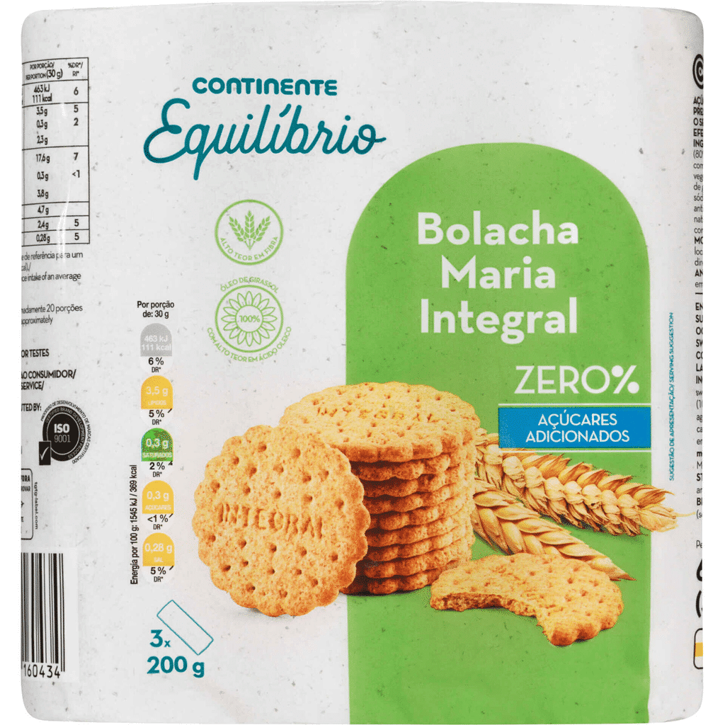 Bolachas Maria Integrais sem Açúcar - CONTINENTE EQUILÍBRIO