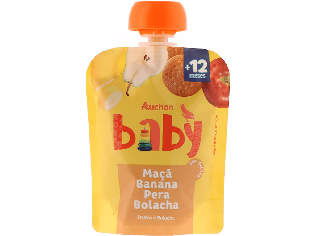 Saqueta De Fruta Maçã Banana Pera Bolacha 90g - AUCHAN BABY