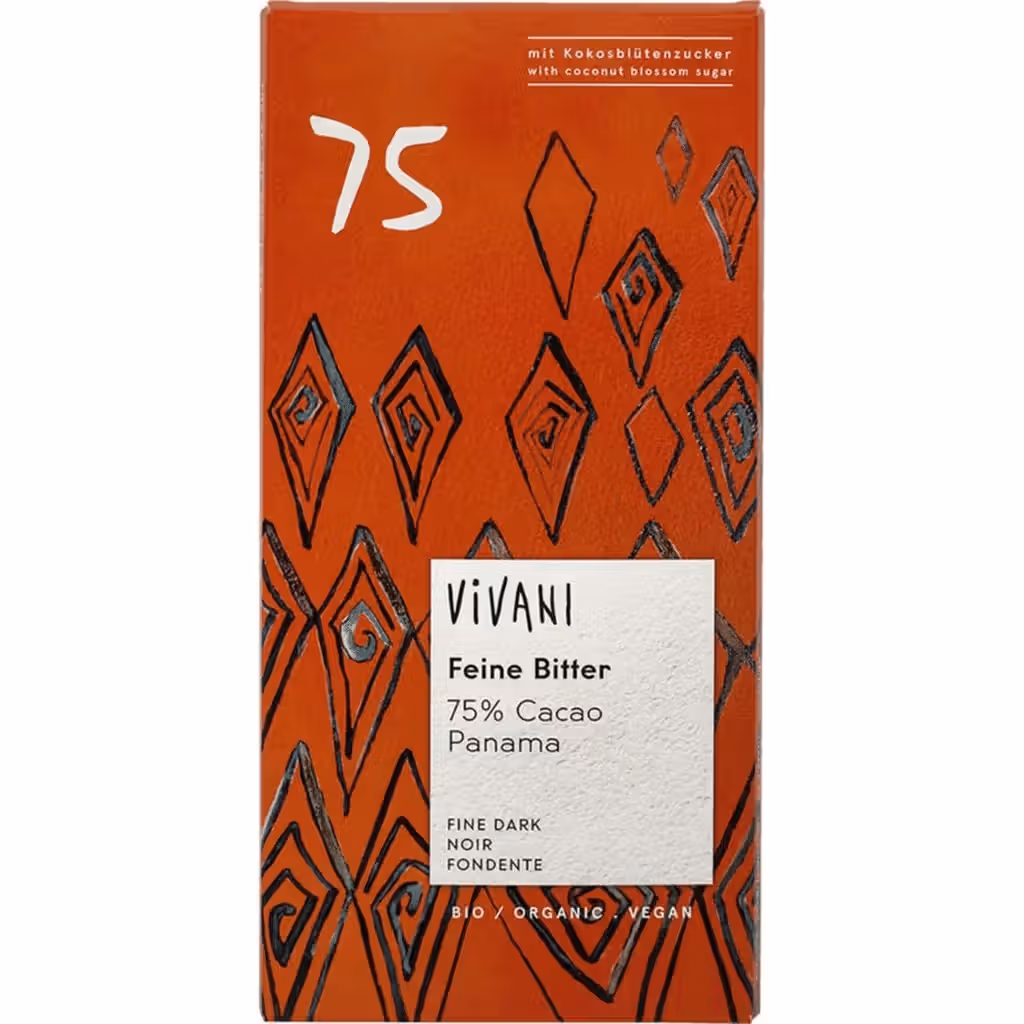 Tablete de Chocolate 75% Cacau com Açúcar de Coco - VIVANI