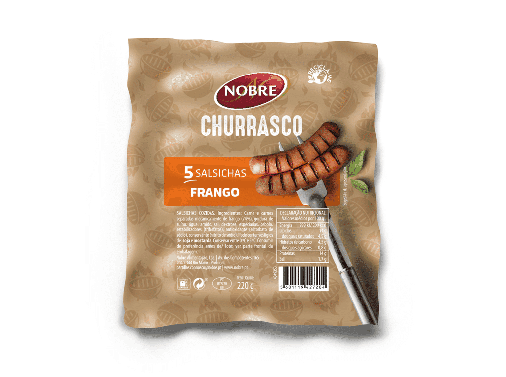 Salsichas Churrasco Frango 220 Gr - NOBRE