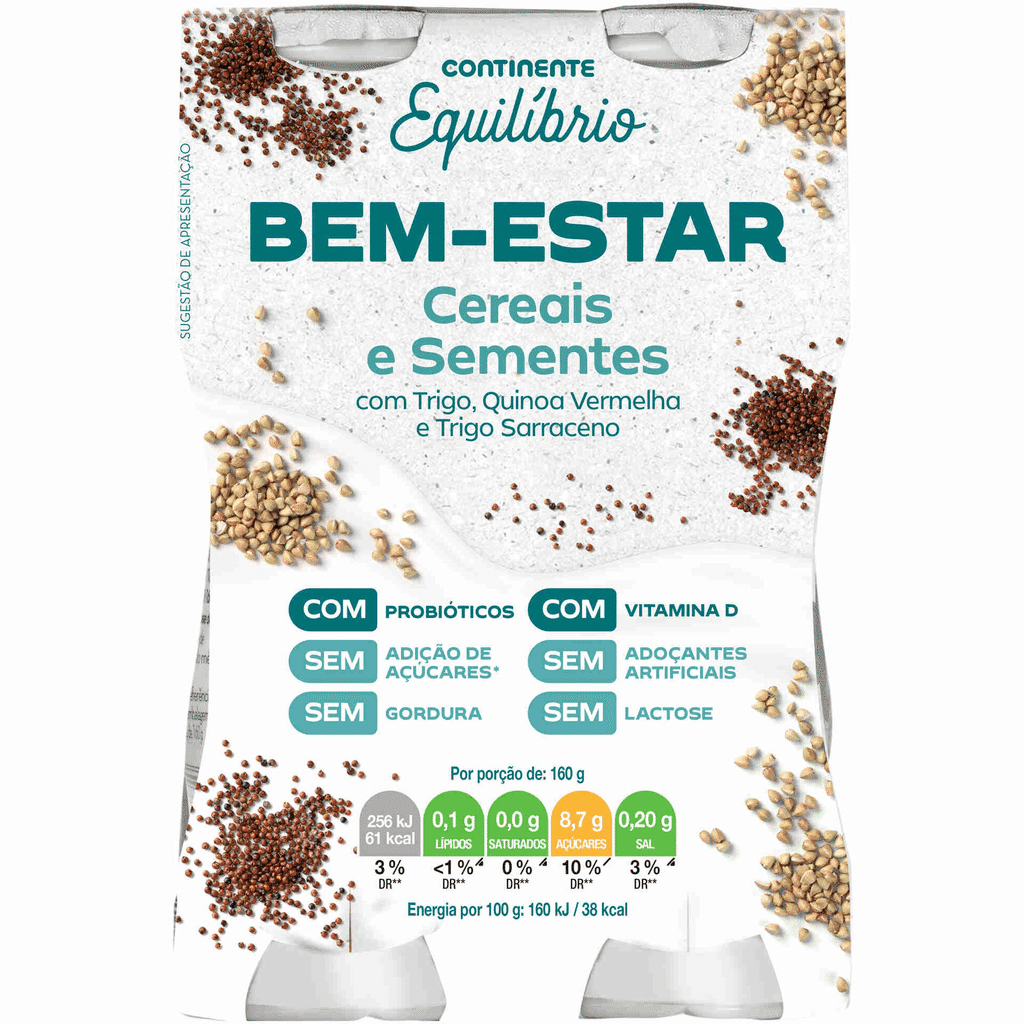 Iogurte Líquido Bem-estar Cereais e Sementes sem Lactose - CONTINENTE EQUILÍBRIO