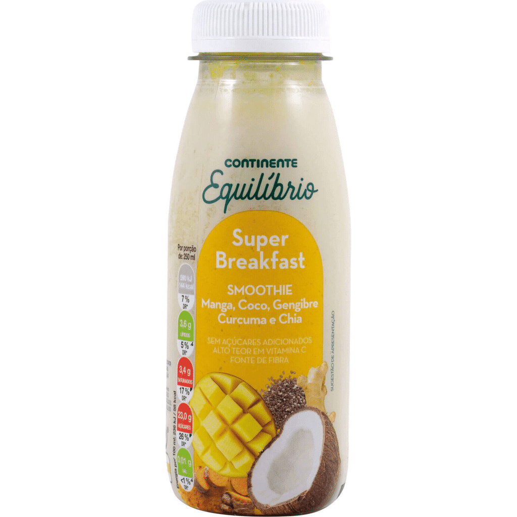 Smoothie Super Breakfast Manga, Coco, Gengibre, Curcuma e Chia - CONTINENTE EQUILÍBRIO