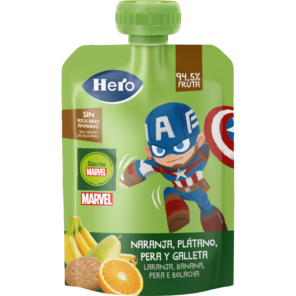Saqueta de Fruta Laranja, Banana, Pera e Bolacha +12m - HERO