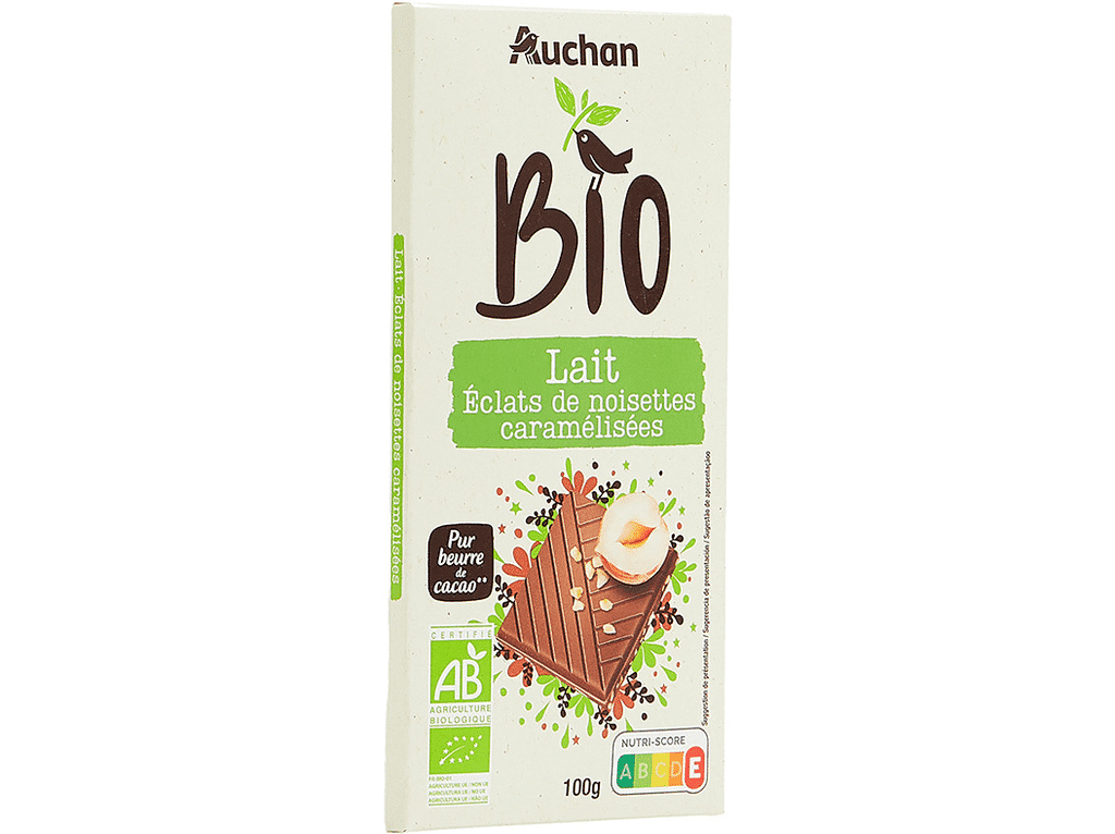 Chocolate Auchan De Leite Bio Cob Com Avelãs Biológico 100g - AUCHAN BIO