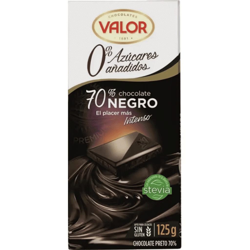 Chocolate Preto com 70% de Cacau sem Glúten e sem Açúcar Adicionado embalagem 125 g - VALOR