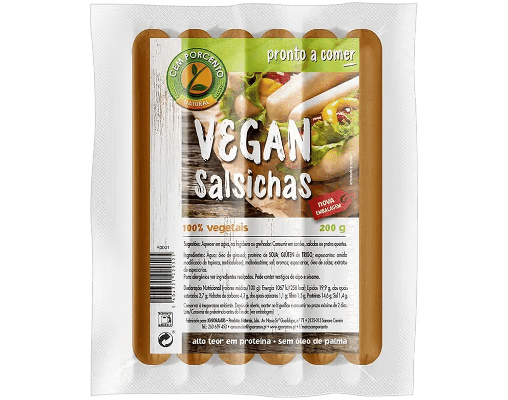 Salsichas 100% vegetais - CEM PORCENTO
