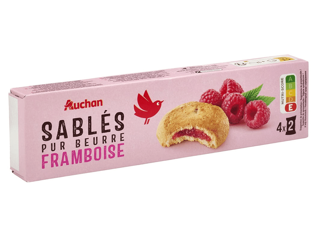 Biscoitos Areados Manteiga Recheado Framboesa 100g - AUCHAN