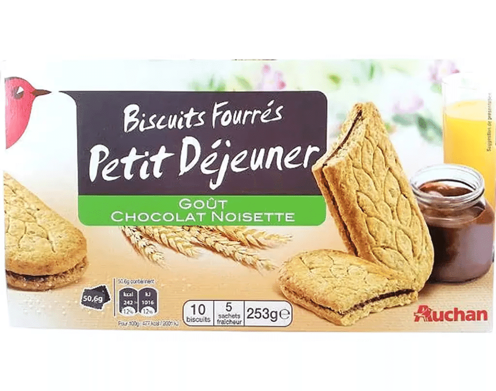 Bolacha Pequeno Almoço Recheio Chocolate E Avelã 253g - AUCHAN