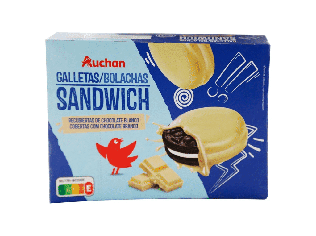 Bolacha Sandwich Cobertas Com Chocolate Branco 252g - AUCHAN