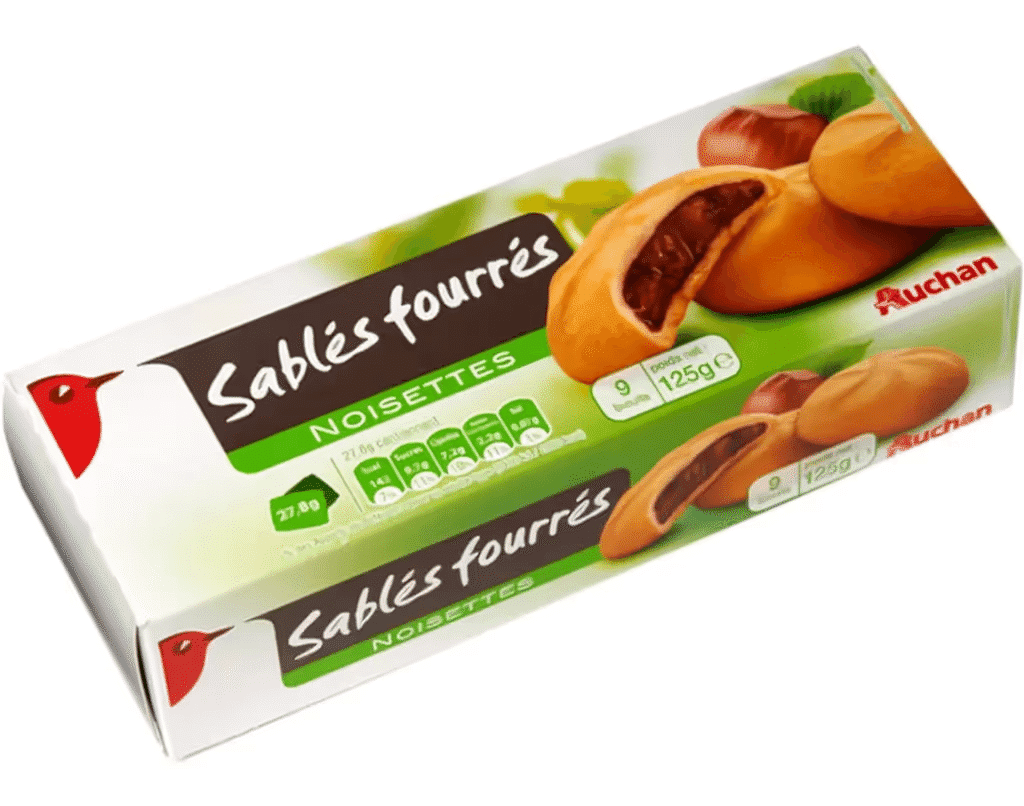 Bolachas Areadas C / Recheio De Avelãs 9Un. 125 G - AUCHAN
