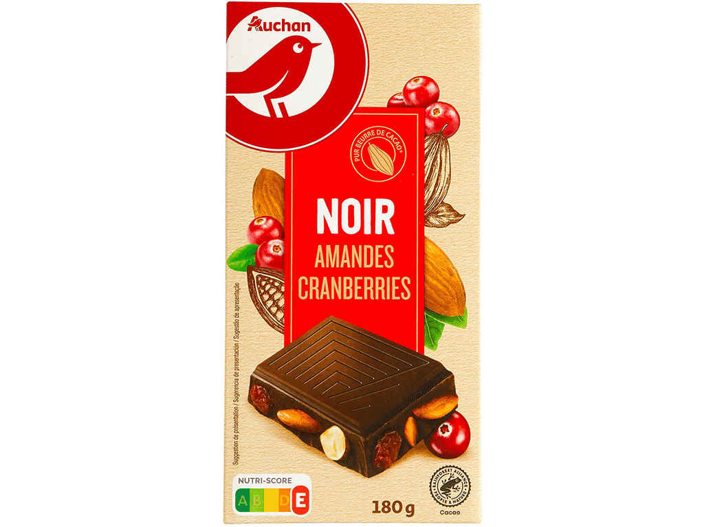 Chocolate Negro Com Amêndoas Inteiras E Arandos 180g - AUCHAN